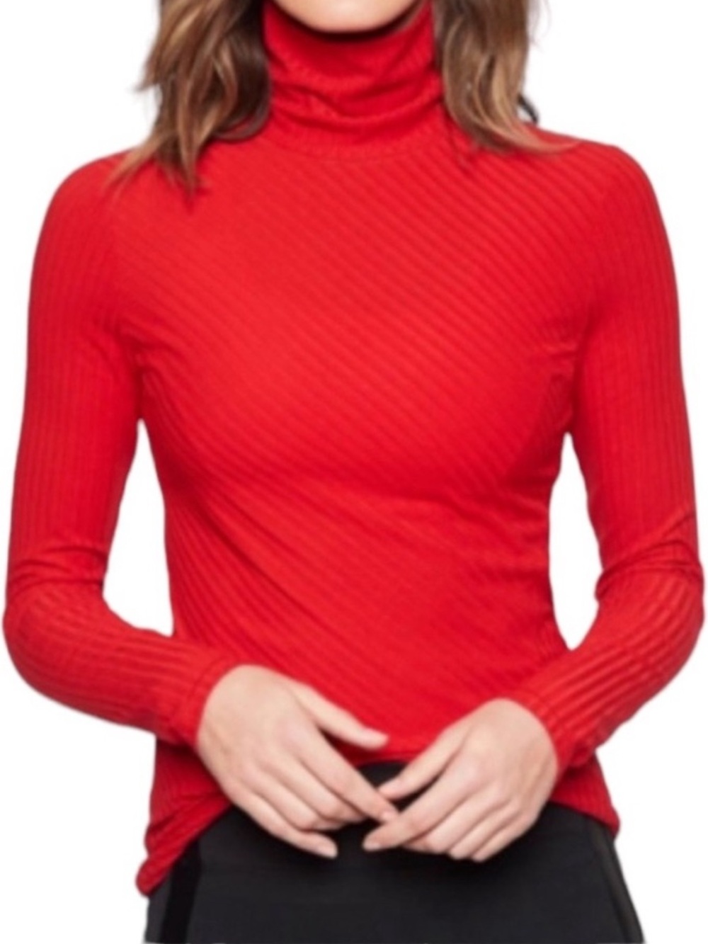 Athleta Red Ribbed Turtleneck Long Sleeve Top